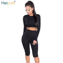 Load image into Gallery viewer, HAOYUAN 2 Piece Set Women Sexy Long Sleeve Top+Biker Shorts Track Suit Bodycon Tracksuit Casual Two Pieces Outfits Sweatsuit