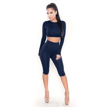 Load image into Gallery viewer, HAOYUAN 2 Piece Set Women Sexy Long Sleeve Top+Biker Shorts Track Suit Bodycon Tracksuit Casual Two Pieces Outfits Sweatsuit