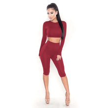 Load image into Gallery viewer, HAOYUAN 2 Piece Set Women Sexy Long Sleeve Top+Biker Shorts Track Suit Bodycon Tracksuit Casual Two Pieces Outfits Sweatsuit