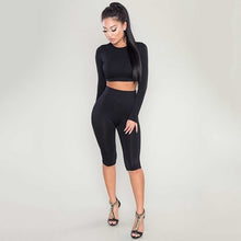 Load image into Gallery viewer, HAOYUAN 2 Piece Set Women Sexy Long Sleeve Top+Biker Shorts Track Suit Bodycon Tracksuit Casual Two Pieces Outfits Sweatsuit