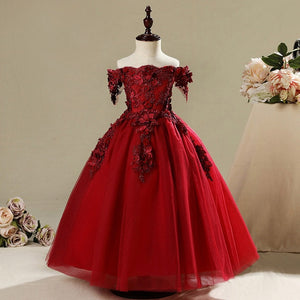 Flower Girl Bead Decoration Long Dress 2019 New Girl Wedding Party Exchange Dress Ball Beauty Sexy Shoulder Dress