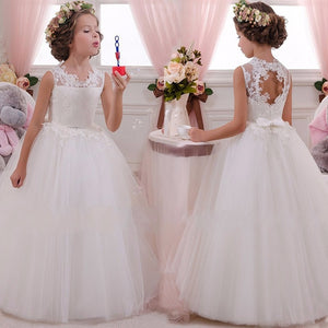 New 2019 Girls'Back Hollow Flower Dress Flower Boy High-end Wedding Dress Elegant Girls' Flower-lace Banquet Dress