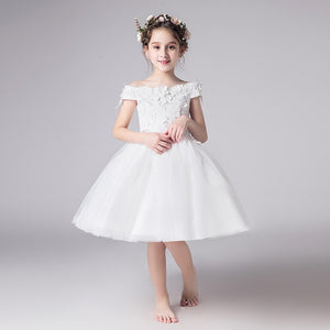 Flower Girl Bead Decoration Long Dress 2019 New Girl Wedding Party Exchange Dress Ball Beauty Sexy Shoulder Dress