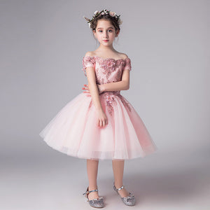 Flower Girl Bead Decoration Long Dress 2019 New Girl Wedding Party Exchange Dress Ball Beauty Sexy Shoulder Dress