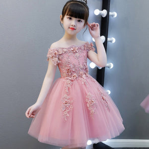 Flower Girl Bead Decoration Long Dress 2019 New Girl Wedding Party Exchange Dress Ball Beauty Sexy Shoulder Dress