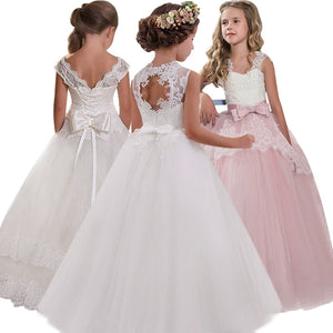 New 2019 Girls'Back Hollow Flower Dress Flower Boy High-end Wedding Dress Elegant Girls' Flower-lace Banquet Dress