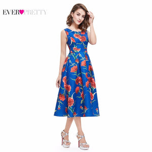 2019 Homecoming Dresses Ever Pretty AS05443 Summer A-line Satin Vestidos Coctel Floral Printed Sleeveless Cheap Short Party Gown