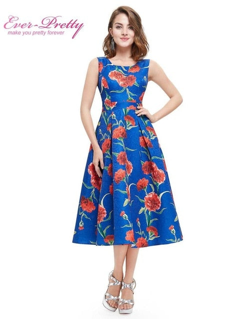 2019 Homecoming Dresses Ever Pretty AS05443 Summer A-line Satin Vestidos Coctel Floral Printed Sleeveless Cheap Short Party Gown