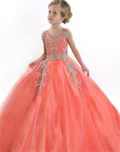 Load image into Gallery viewer, 2019 Peach Special Occasion Flower Girl Dresses Cute Tulle Formal Long Beaded Pageant Gowns For Girls Floor Length