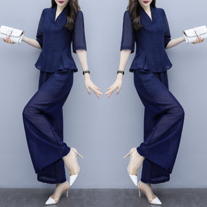 Large Size Stylish Top&pants Set Women's Summer Suit Fashionable Two Piece Set Ol Ensemble Femme Deux Pieces Conjunto Feminino