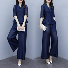 Load image into Gallery viewer, Large Size Stylish Top&amp;pants Set Women&#39;s Summer Suit Fashionable Two Piece Set Ol Ensemble Femme Deux Pieces Conjunto Feminino