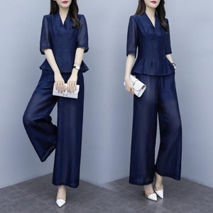 Large Size Stylish Top&pants Set Women's Summer Suit Fashionable Two Piece Set Ol Ensemble Femme Deux Pieces Conjunto Feminino